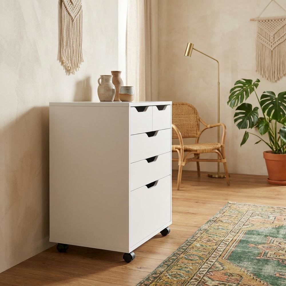 White Mobile Storage Cabinet, Composite Wood Rolling Pantry