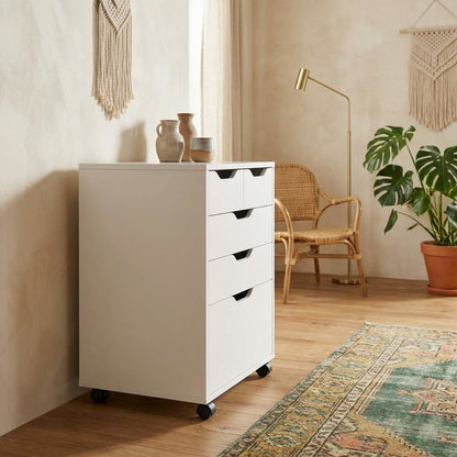 White Mobile Storage Cabinet, Composite Wood Rolling Pantry