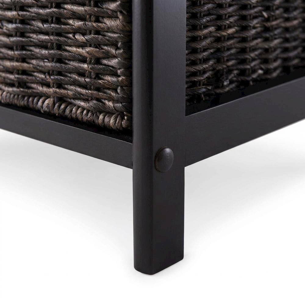 Composite Wood Pantry Rack with 3 Foldable Corn Husk Baskets, Black / Chocolate