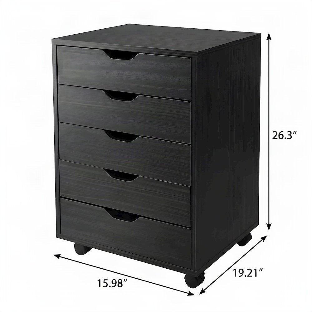 Composite Wood Floor Cabinet with 5 Drawers for Home Office, Black