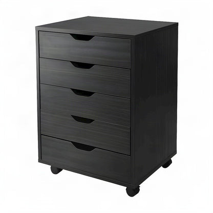 Composite Wood Floor Cabinet with 5 Drawers for Home Office, Black