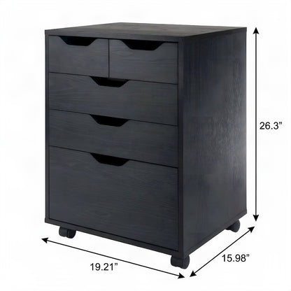Composite Wood Lateral File with Bins and Drawers, Rolling Cabinet, Black