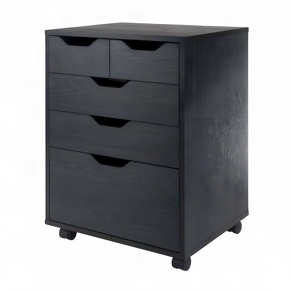 Composite Wood Lateral File with Bins and Drawers, Rolling Cabinet, Black