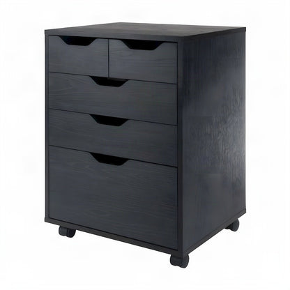 Composite Wood Lateral File with Bins and Drawers, Rolling Cabinet, Black