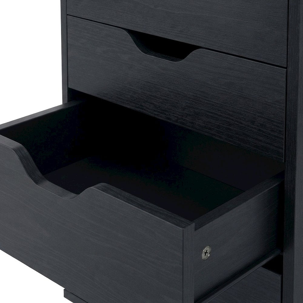 Composite Wood Lateral File with Bins and Drawers, Rolling Cabinet, Black