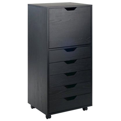 Composite Wood Home Office Floor Cabinet with Drawers and Locking Casters, Black
