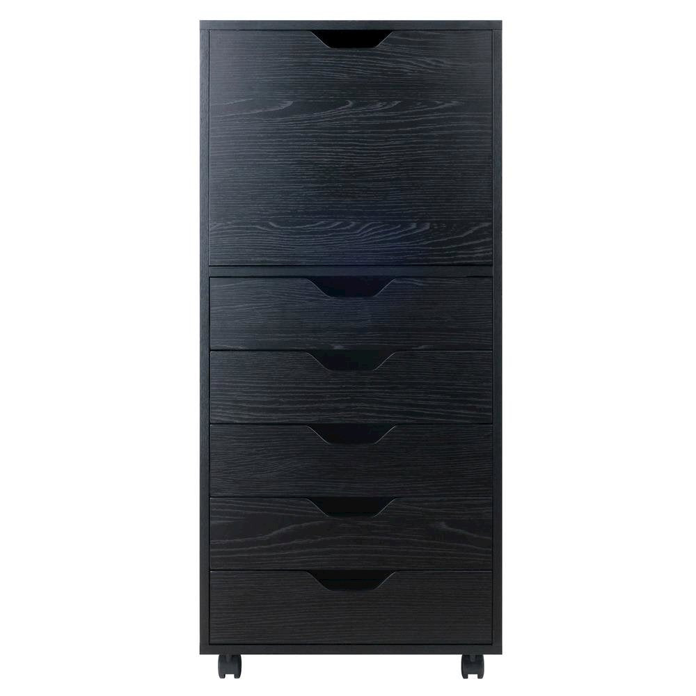 Composite Wood Home Office Floor Cabinet with Drawers and Locking Casters, Black
