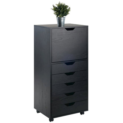 Composite Wood Home Office Floor Cabinet with Drawers and Locking Casters, Black