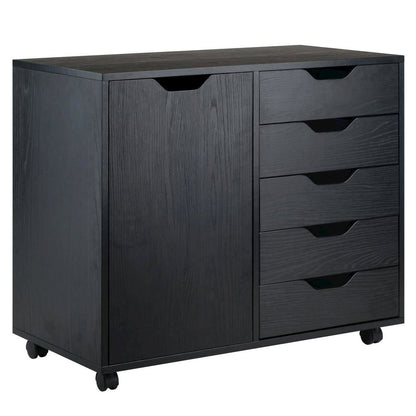 Composite Wood Office Storage Cabinet with Drawers and Locking Casters, Cloud