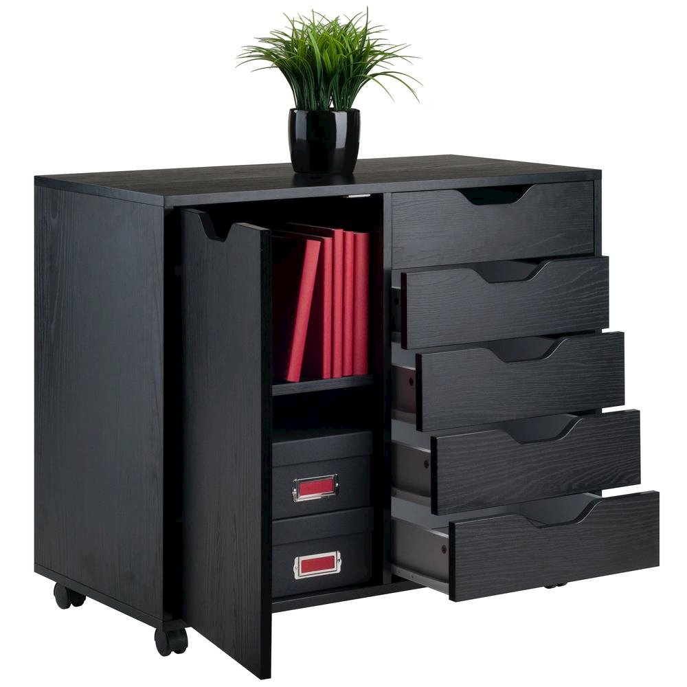 Composite Wood Office Storage Cabinet with Drawers and Locking Casters, Cloud