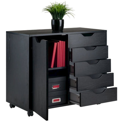 Composite Wood Office Storage Cabinet with Drawers and Locking Casters, Cloud