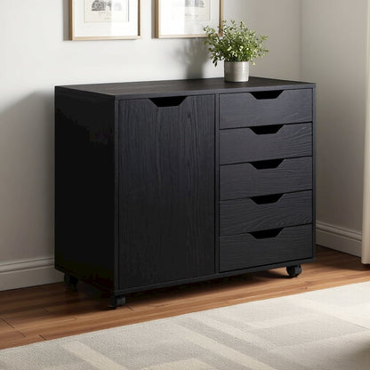 Composite Wood Office Storage Cabinet with Drawers and Locking Casters, Cloud