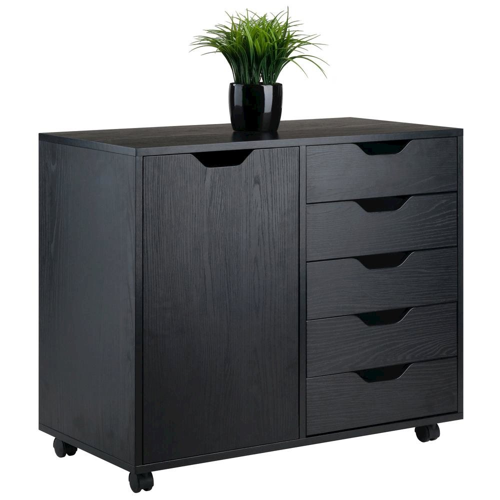 Composite Wood Office Storage Cabinet with Drawers and Locking Casters, Cloud