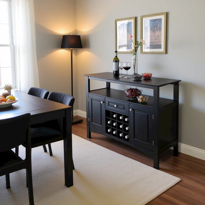 Black Buffet Cabinet – Coffee Bar Table with Storage for Wine & More