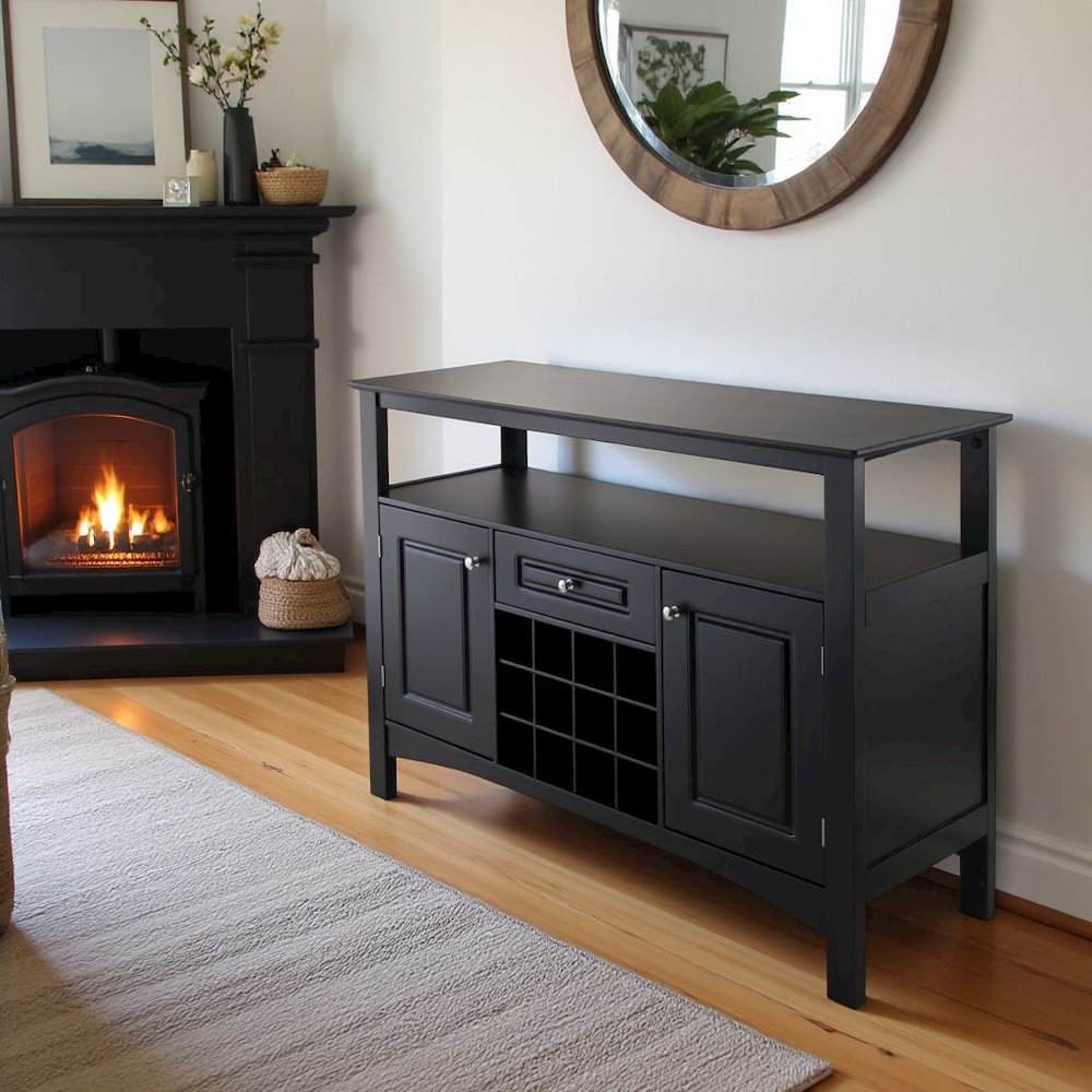 Black Buffet Cabinet – Coffee Bar Table with Storage for Wine & More