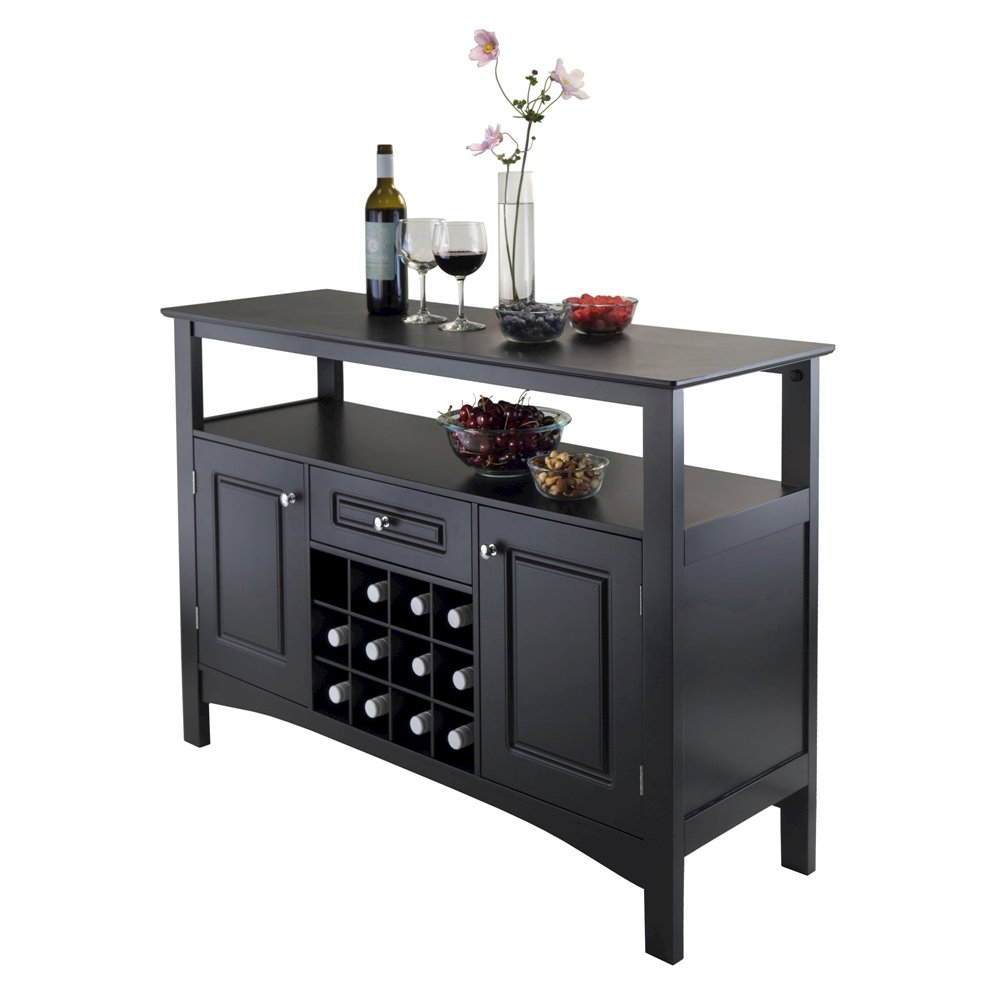 Black Buffet Cabinet – Coffee Bar Table with Storage for Wine & More