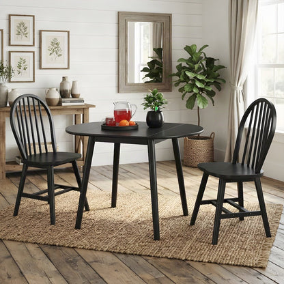 Solid Wood Drop Leaf Kitchen Dining Table with Windsor Chairs, Set of 3, Black