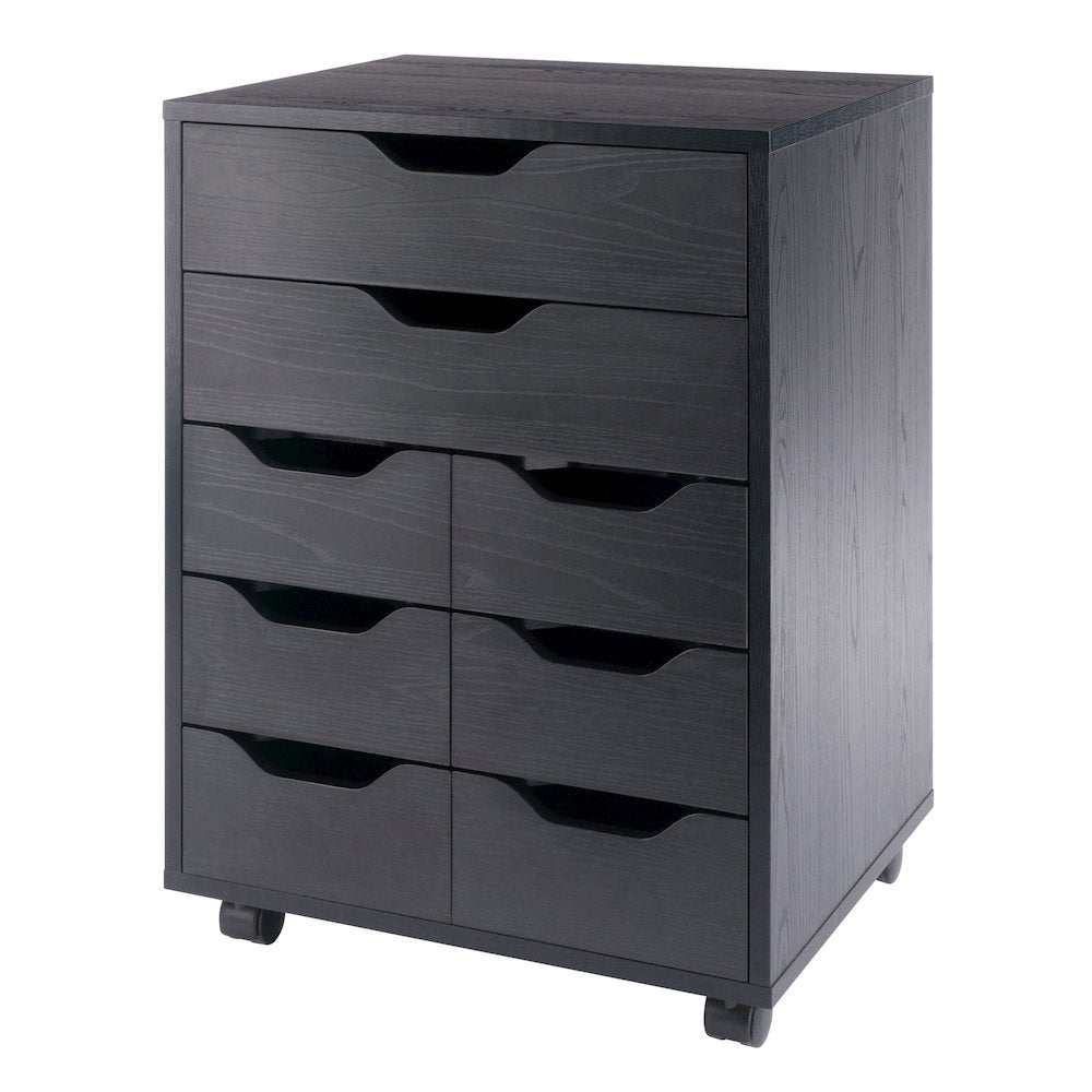 Norfolk 6 Bins, 2 Drawer Mobile Cabinet, Black Finish