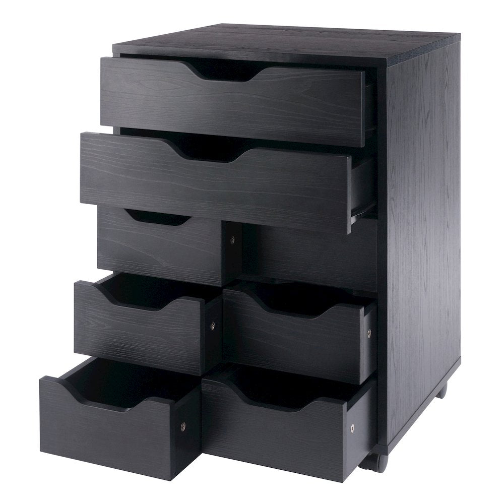 Norfolk 6 Bins, 2 Drawer Mobile Cabinet, Black Finish