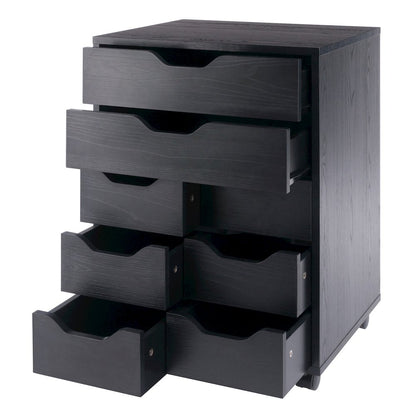 Norfolk 6 Bins, 2 Drawer Mobile Cabinet, Black Finish