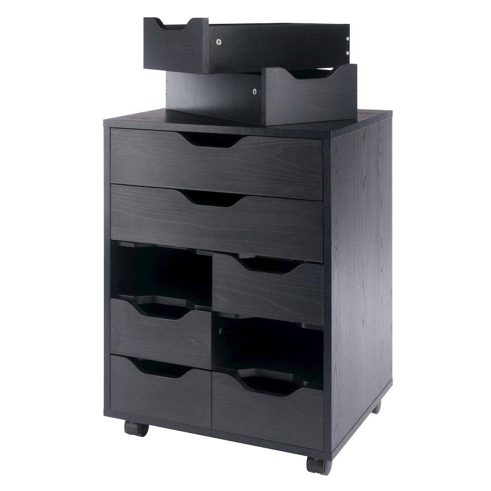 Norfolk 6 Bins, 2 Drawer Mobile Cabinet, Black Finish