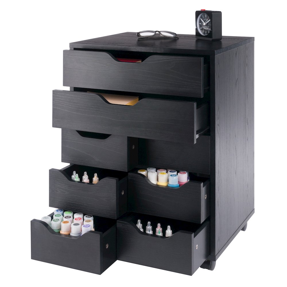 Norfolk 6 Bins, 2 Drawer Mobile Cabinet, Black Finish