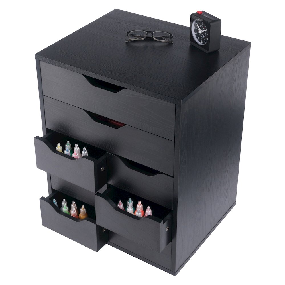 Norfolk 6 Bins, 2 Drawer Mobile Cabinet, Black Finish