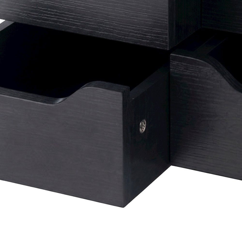 Contemporary Composite Wood Mobile Floor Cabinet with 6 Bins, 2 Drawers, Black