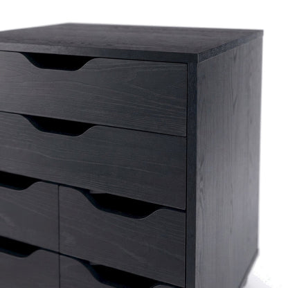 Contemporary Composite Wood Mobile Floor Cabinet with 6 Bins, 2 Drawers, Black