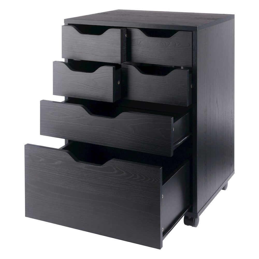 Norfolk 4 Bins, 2 Drawer Mobile Cabinet, Black Finish