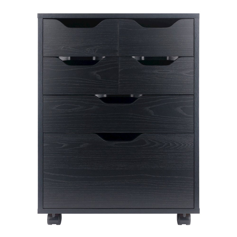 Norfolk 4 Bins, 2 Drawer Mobile Cabinet, Black Finish