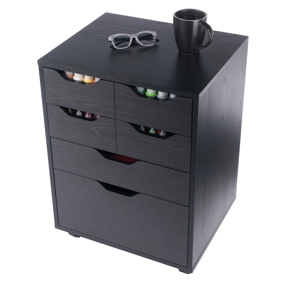 Norfolk 4 Bins, 2 Drawer Mobile Cabinet, Black Finish