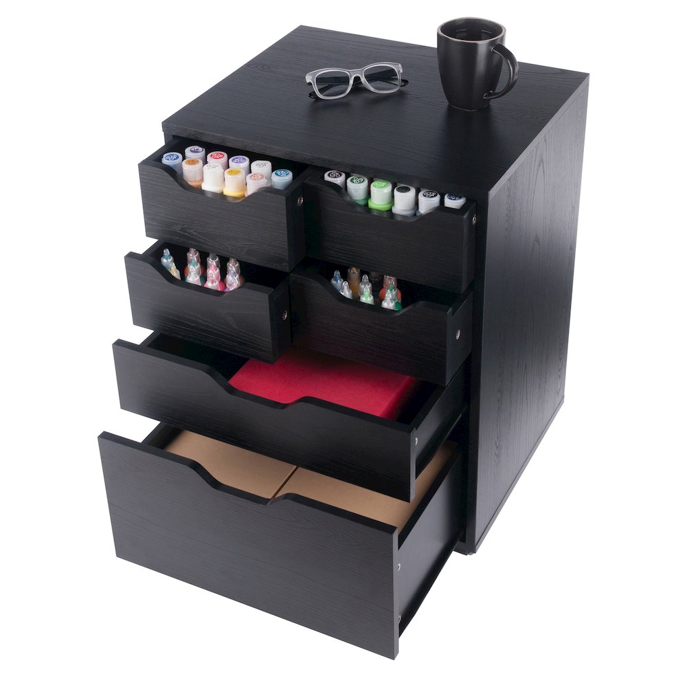 Norfolk 4 Bins, 2 Drawer Mobile Cabinet, Black Finish