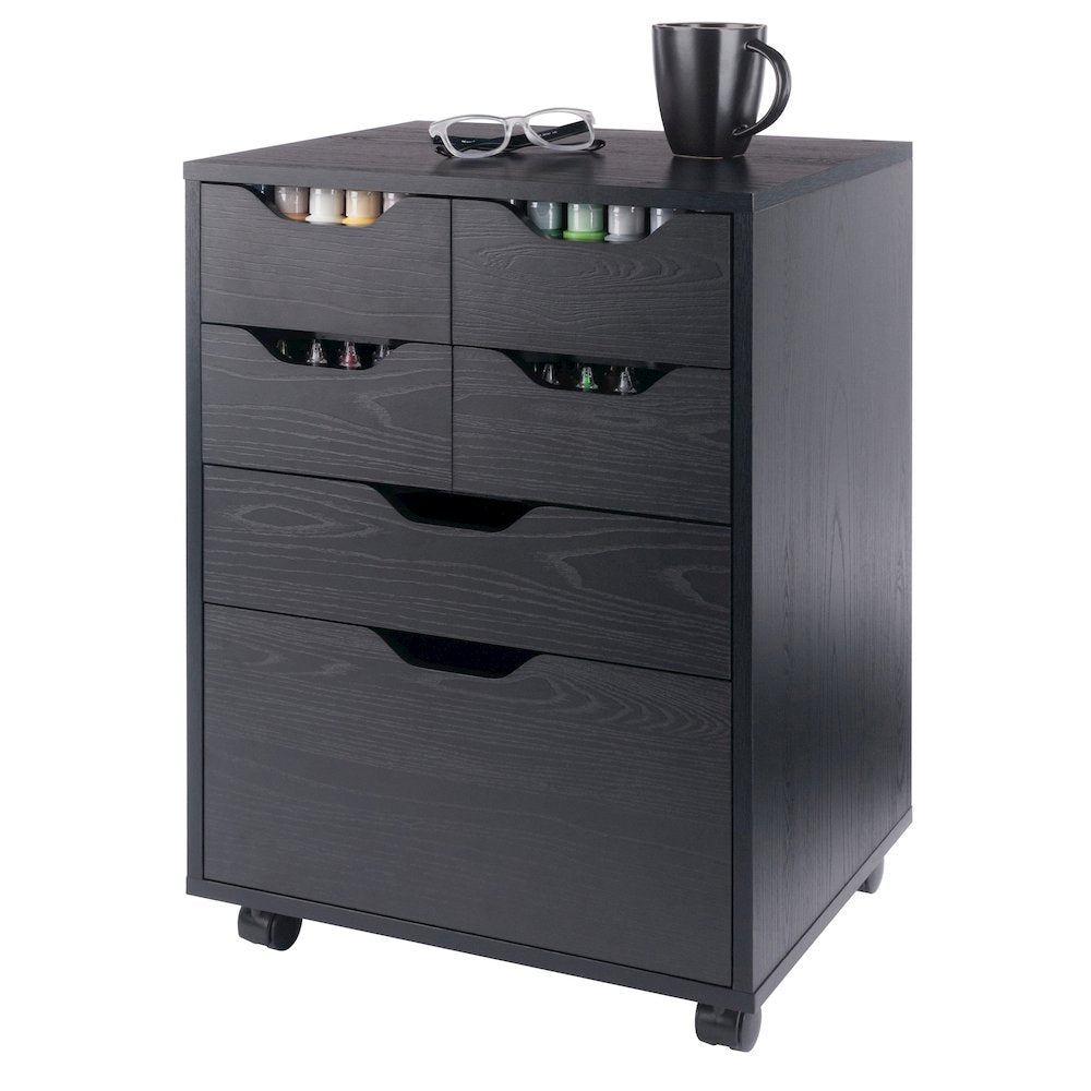 Norfolk 4 Bins, 2 Drawer Mobile Cabinet, Black Finish