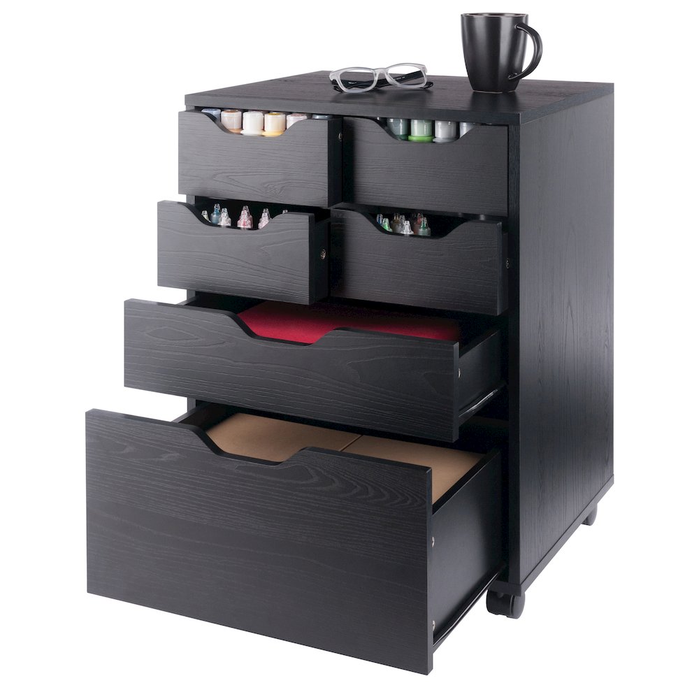 Norfolk 4 Bins, 2 Drawer Mobile Cabinet, Black Finish