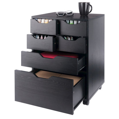Norfolk 4 Bins, 2 Drawer Mobile Cabinet, Black Finish