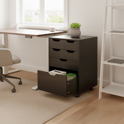 Norfolk 4 Bins, 2 Drawer Mobile Cabinet, Black Finish