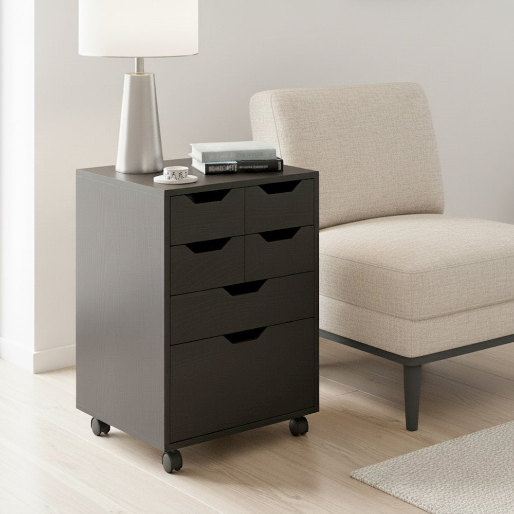 Norfolk 4 Bins, 2 Drawer Mobile Cabinet, Black Finish