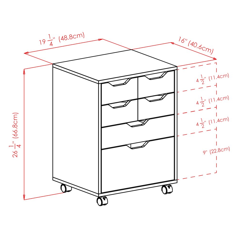 Norfolk 4 Bins, 2 Drawer Mobile Cabinet, Black Finish