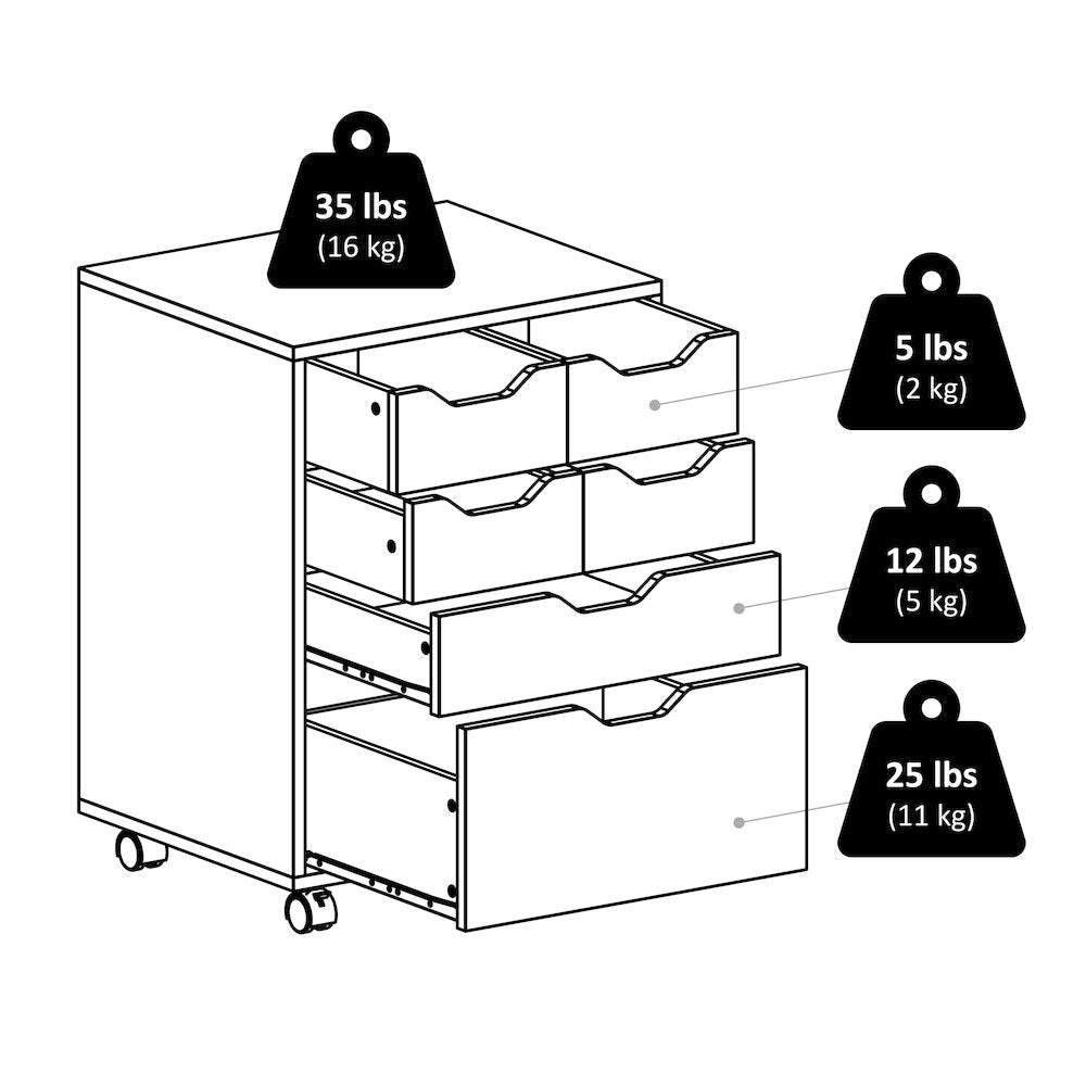Norfolk 4 Bins, 2 Drawer Mobile Cabinet, Black Finish