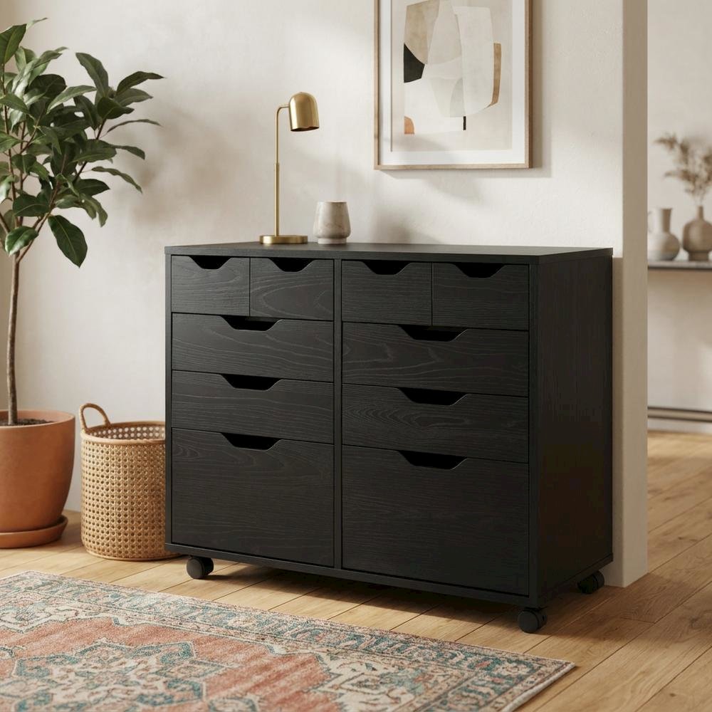 Black Storage Cabinet, Composite Wood Pantry Organizer