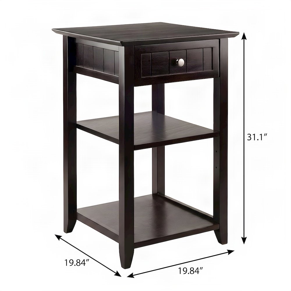 Solid Wood Printer Stand with Open Shelf, Under Desk Storage, Coffee