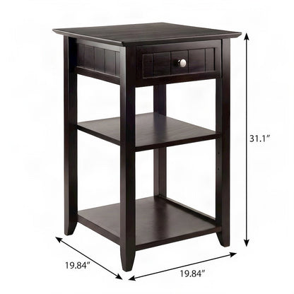 Solid Wood Printer Stand with Open Shelf, Under Desk Storage, Coffee