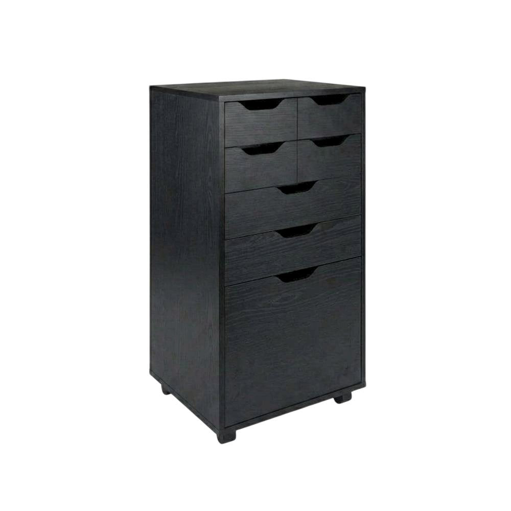 Black Tall Mobile Storage Cabinet, Bins Drawers Rolling Organizer