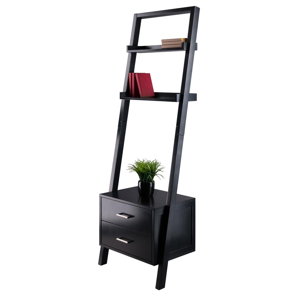 Bellamy Leaning Shelf w/Storage in Black Finish