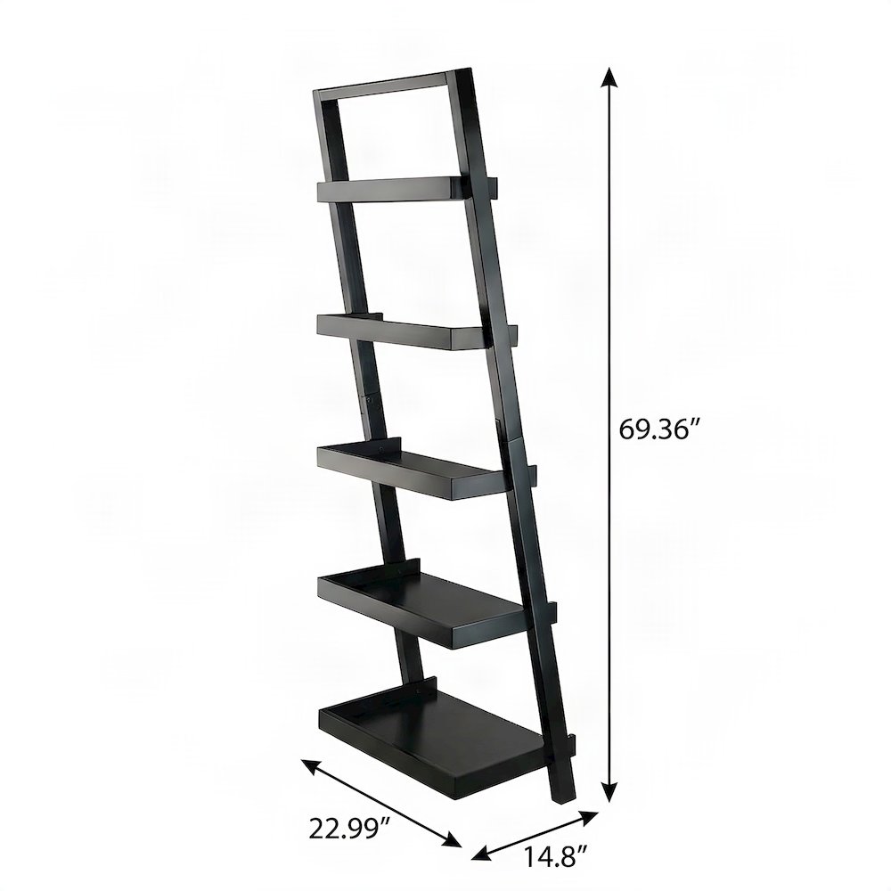 Solid Wood Leaning Ladder Bookshelf, Tall Narrow Bookcase Storage Shelf, Black