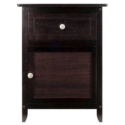 Farmhouse End Table With Storage Espresso Finish, Wooden Side Table And Drawer