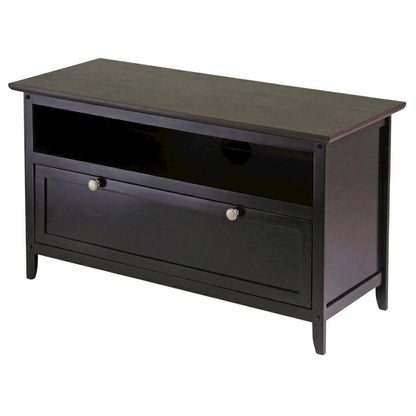 Dark Espresso Wooden TV Stand With Storage Shelf And Pull Down Cabinet