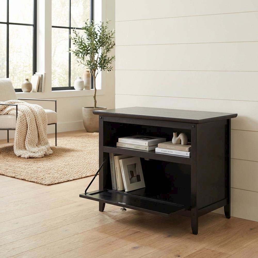 Dark Espresso TV Stand with Solid Wood Construction and Transitional Style
