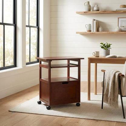 Walnut Work Cart with Keyboard Shelf and Transitional Style